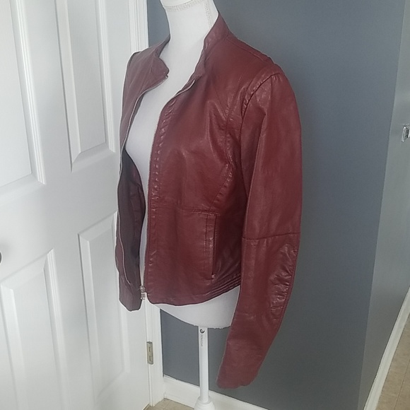 Deep Red Faux Leather Jacket - Picture 4 of 5